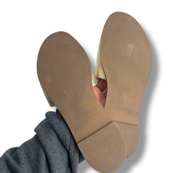 Cole Haan Flynn Logo Slide Sandals Size 10 Metallic Gold Cut out Flats - Picture 12 of 13